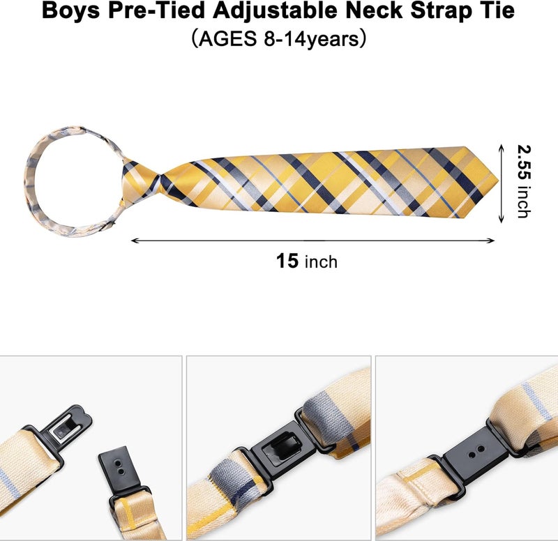 DiBanGu Boys Pre-tied Neckties and Pocket Square Set Adjustable Strap Tie for Kids Wedding Party Graduation School Uniforms - Image 3